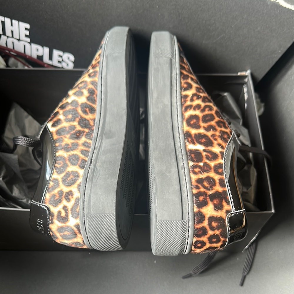 The Kooples Leo Poulain Leather Black& Brown Sneaker Leopard Print Calf Hair NWT - Picture 6 of 8